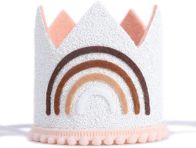 Παιδικό καπέλο γενεθλίων Rainbow με θέμα Boho Καφέ πάρτι Crown Baby Shower Ροζ Λευκό Καπέλα 1st Glitter Photoprops