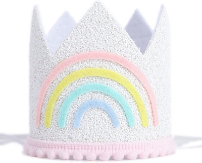 Παιδικό καπέλο γενεθλίων Rainbow με θέμα Boho Καφέ πάρτι Crown Baby Shower Ροζ Λευκό Καπέλα 1st Glitter Photoprops