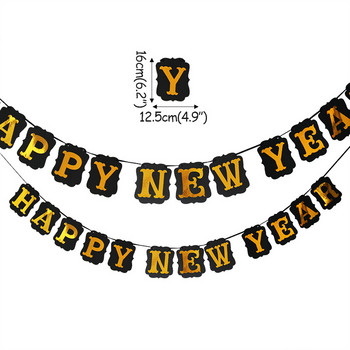 Glitter Happy New Year Banner Χρυσό μαύρο γράμμα κουφώματα γιρλάντα Πρωτοχρονιά 2021 Διακόσμηση πάρτι Πρωτοχρονιάς Προμήθειες για πάρτι