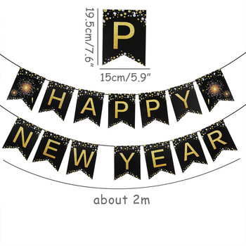 Glitter Happy New Year Banner Χρυσό μαύρο γράμμα κουφώματα γιρλάντα Πρωτοχρονιά 2021 Διακόσμηση πάρτι Πρωτοχρονιάς Προμήθειες για πάρτι