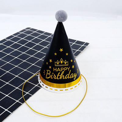 1vnt gimtadienio kepurės vaikams berniukui mergaitei juodos gimtadienio šventės dekoracijos su gimtadieniu popierinė kepurė princo princesės karūna