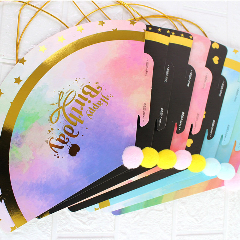 Laste vikerkaare sünnipäevamüts Värvilised mütsid Mütsid Armsad Paberpallid Kummist peopidu Mütsid Festivali Laste peokaunistused