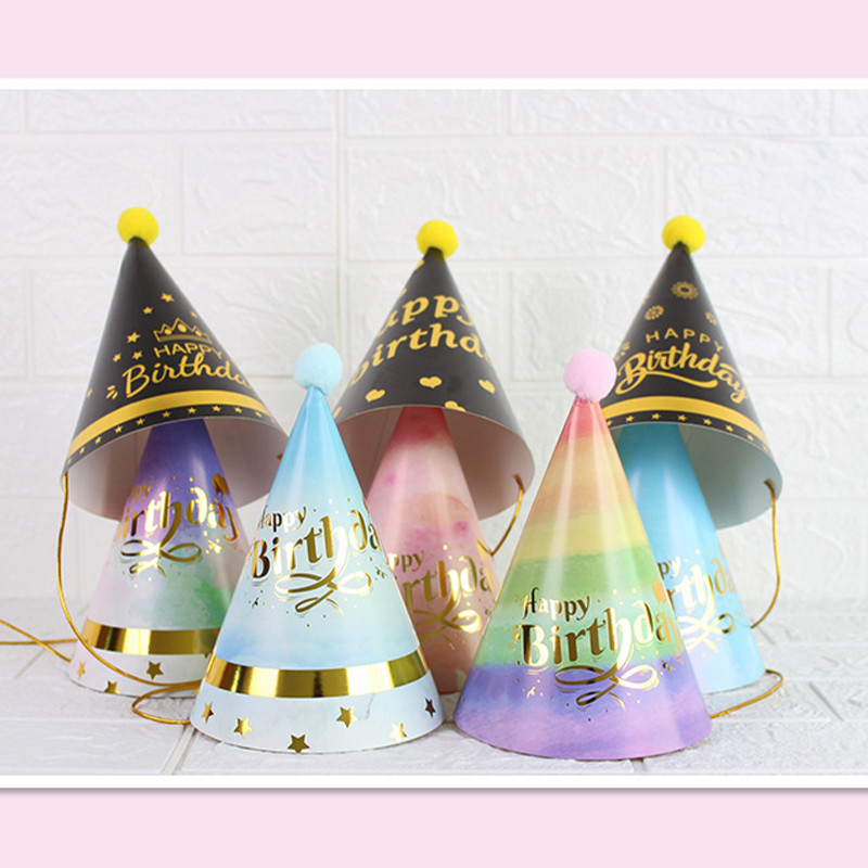 Laste vikerkaare sünnipäevamüts Värvilised mütsid Mütsid Armsad Paberpallid Kummist peopidu Mütsid Festivali Laste peokaunistused
