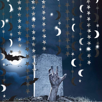 Διακόσμηση Mubarak EID 4μέτρων Μαύρη κουκκίδα Αστέρι με κουκκίδες φεγγάρι με κουκούτσια γιρλάντα πανό Προμήθειες για πάρτι Happy Halloween Διακοσμήσεις για πάρτι για το σπίτι