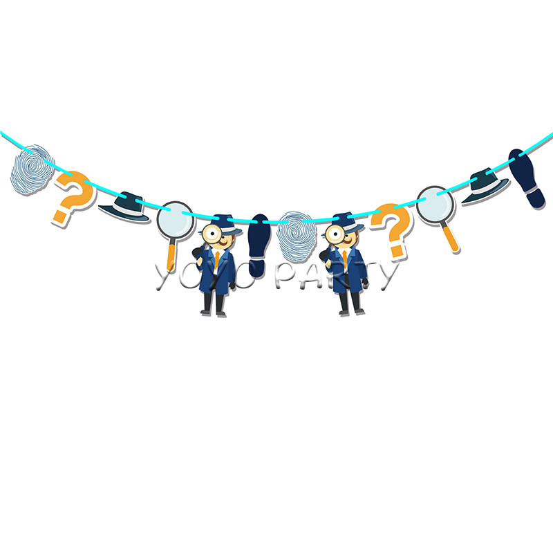 1 set de hârtie banner fanion fanion pentru copii băieți detectiv spion agent secret rechizite pentru petrecere, inclusiv steaguri și un șir
