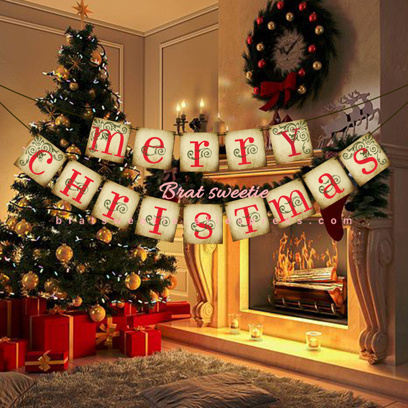 Banner de Crăciun Fericit Ghirlandă de petrecere de Crăciun 2022 Decoratiuni de Crăciun pentru Casă Interior Birou Semineu