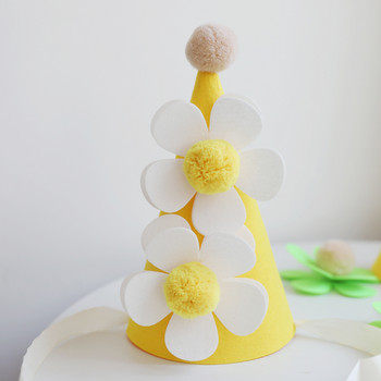 INS Baby Girl First Birthday Κίτρινο Λευκό καπέλο για πάρτι Ροζ πράσινο λουλούδι Καπέλο γενεθλίων Daisy Headwear 1 τμχ