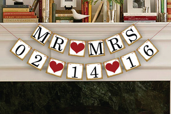 1 X Προσαρμοσμένο Banner ημερομηνίας Αποθήκευση της ημερομηνίας Φωτογραφικό Γάμου Κρεμαστά γιρλάντες
