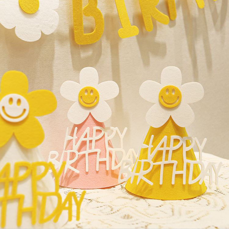 Peomütsid kuningakroon sünnipäevakaunistus sünnipäevaks Felt Colth värvilised lilled sünnipäevatüdruku peomüts smiley peomüts