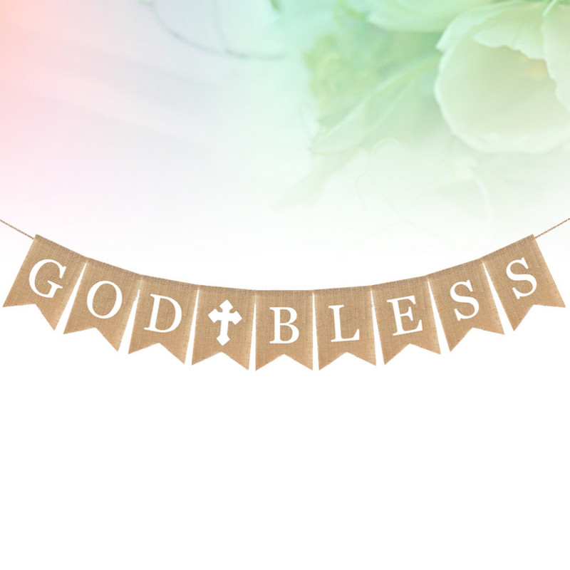 Banner Dumnezeu Botez Binecuvântează Decoratiuni de petrecere pentru bebeluși Rustic nuntă Decor pentru ziua de naștere Paște Burlap Articole pentru botez Împărtășania