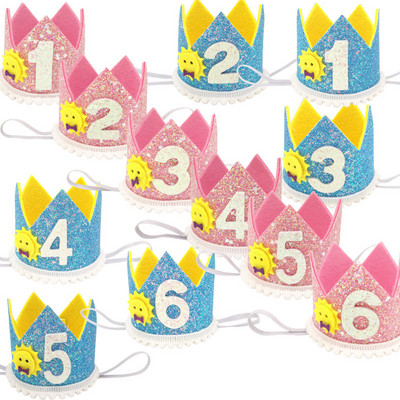 1 бр. Синьо, розово 1 2 3 4 5 6 години Детска корона за рожден ден Диадеми Момчета Момичета Честит рожден ден Декорации за бебешки душ