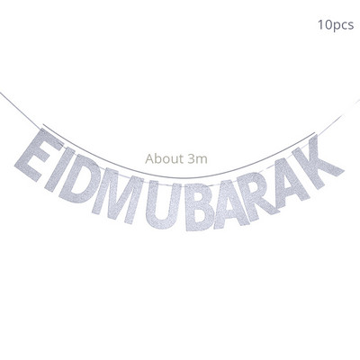 Banner de aur EID Mubarak Banner de argint Eid Al Adha Mubarak Kareem Bunting EID Decorare Islamic Musulman Festival Decor