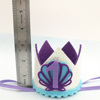 1 τεμ Mermaid Shell 1 2 3 Happy Birthday Party Baby Crown Headband Hat Baby Shower 1st Birthday Party Decoration Supplies