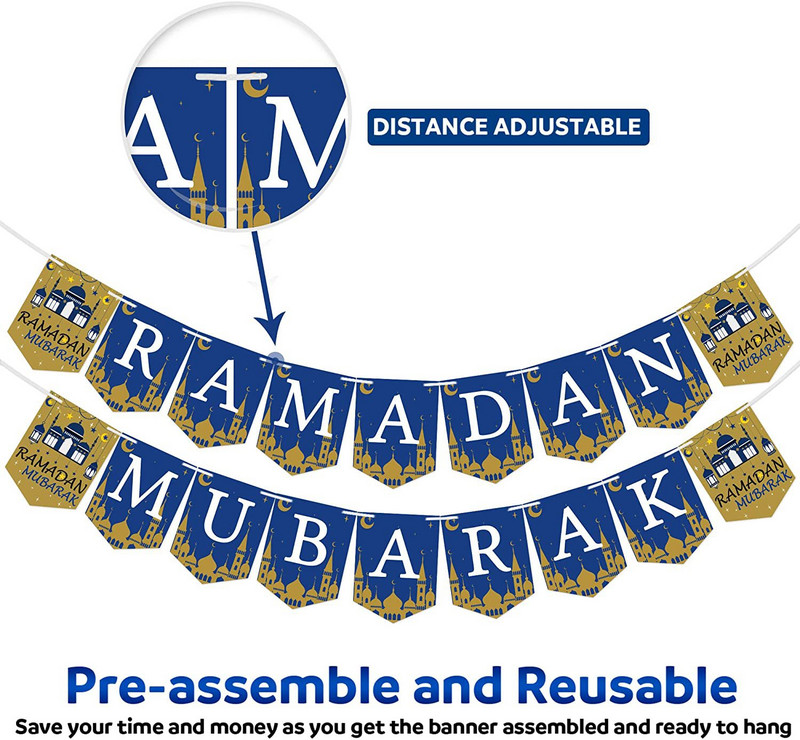 Banner steag Eid Mubarak Decor pentru Ramadan pentru acasă Decor de petrecere islamică musulmană 2023 Ramadan Kareem Eid Al Adha Cadouri DIY
