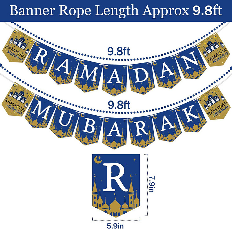 Banner steag Eid Mubarak Decor pentru Ramadan pentru acasă Decor de petrecere islamică musulmană 2023 Ramadan Kareem Eid Al Adha Cadouri DIY