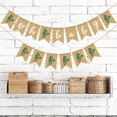 Greenery Olive Oh Baby Linlap Banner Garland for Rustic Garden Farmhouse Baby Shower Ουδέτερο φύλο Διακόσμηση πάρτι