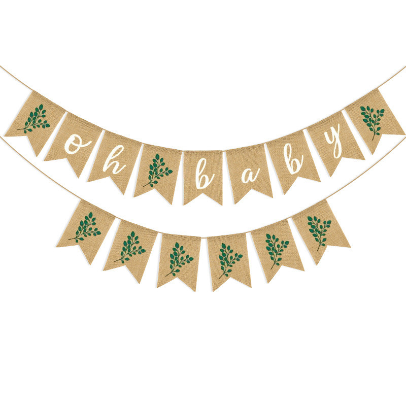 Greenery Olive Oh Baby Burlap Banner Ghirlanda pentru gradina rustica Ferma Baby Shower Neutru de gen Articole pentru decorare pentru petreceri