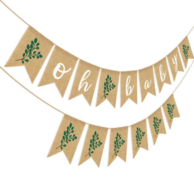 Greenery Olive Oh Baby Burlap Banner Ghirlanda pentru gradina rustica Ferma Baby Shower Neutru de gen Articole pentru decorare pentru petreceri