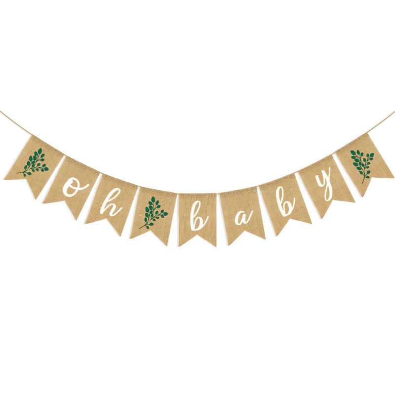 Greenery Olive Oh Baby Burlap Banner Ghirlanda pentru gradina rustica Ferma Baby Shower Neutru de gen Articole pentru decorare pentru petreceri