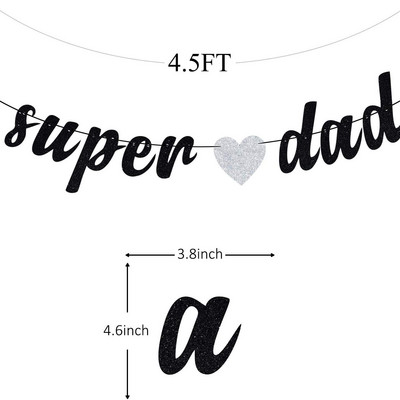 Banner cu sclipici negru Super Tată - Amuzant, Fericită Ziua Tatălui, Îl iubim pe Tata, Fiica Fiului pentru Ziua Tatălui Decor pentru petrecerea de ziua tatălui