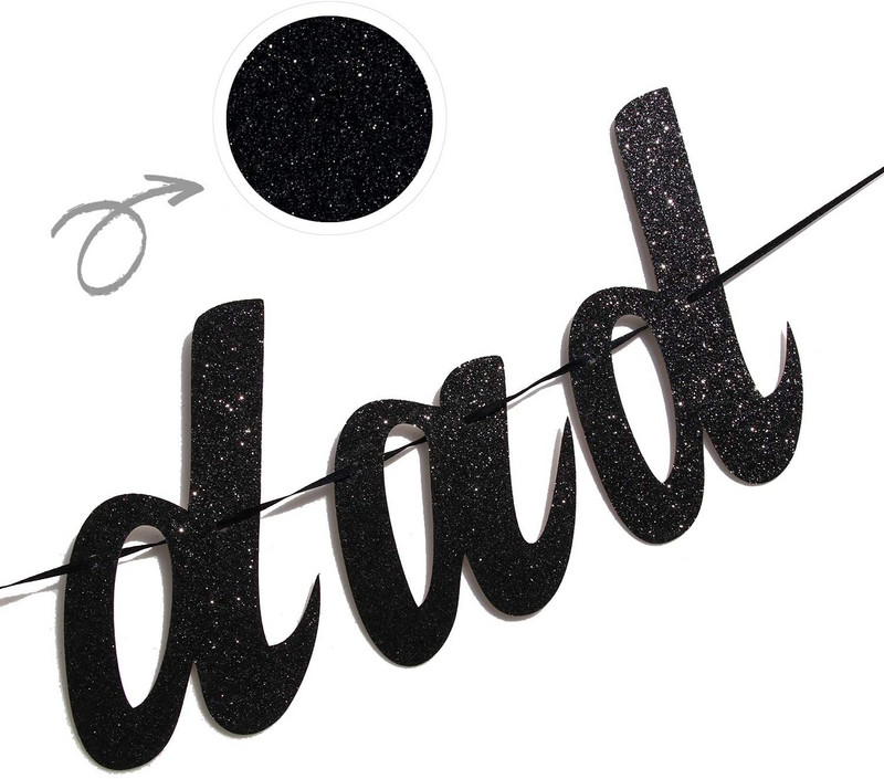 Banner cu sclipici negru Super Tată - Amuzant, Fericită Ziua Tatălui, Îl iubim pe Tata, Fiica Fiului pentru Ziua Tatălui Decor pentru petrecerea de ziua tatălui