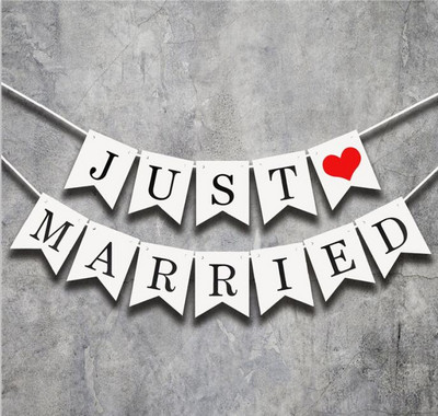Just Married White Banner Ρουστίκ Γιρλάντα Διακόσμηση Τραπεζιού Γάμου Vintage Εκδηλώσεις Προμήθειες Mrs Car Decor