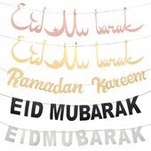 Kuldne Eid Mubaraki bänner Seinale riputatav Ramadan Kareem Paberist vanik EID lipufestival Bunting islami moslemi Mubaraki kaunistus
