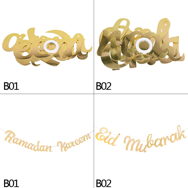 Kuldne Eid Mubaraki bänner Seinale riputatav Ramadan Kareem Paberist vanik EID lipufestival Bunting islami moslemi Mubaraki kaunistus