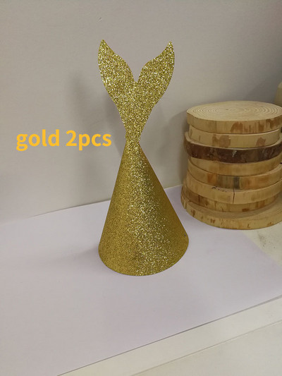 2 buc. Pălărie cu coadă de sirenă Pălărie de zi de naștere Pălărie de hârtie prințesă pentru fetiță Pulbere de aur pentru nuntă, decorațiuni pentru petrecerea de naștere, recuzită, pălării de petrecere