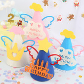 Palju õnne sünnipäevaks Viltkübara peokaunistus Käsitsi valmistatud isetehtud armsad elastse köiega mütsid beebidele, lastele, lastele, täiskasvanutele, roosa sinine valge