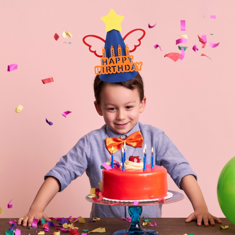 Palju õnne sünnipäevaks Viltkübara peokaunistus Käsitsi valmistatud isetehtud armsad elastse köiega mütsid beebidele, lastele, lastele, täiskasvanutele, roosa sinine valge