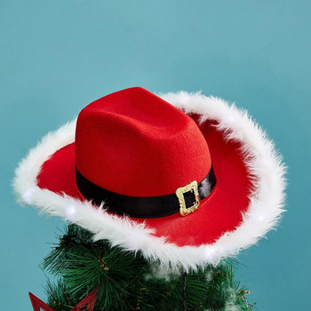 Стилна коледна танцова шапка Преносима коледна шапка на Дядо Коледа Каубойка Анти-деформирана коледна каубойска шапка Създаване на атмосфера