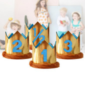 Copii 1-a aniversare Coroana de aur Jungle Baby Shower 1/2 2-a 3-a pălărie Număr albastru Accesorii pentru cap