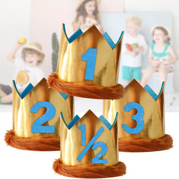 Детско парти за 1-ви рожден ден Gold Crown Jungle Baby Shower 1/2 2-ро 3-то шапка със синя цифра Шапка