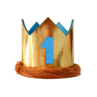 Copii 1-a aniversare Coroana de aur Jungle Baby Shower 1/2 2-a 3-a pălărie Număr albastru Accesorii pentru cap