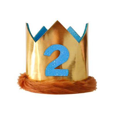 Copii 1-a aniversare Coroana de aur Jungle Baby Shower 1/2 2-a 3-a pălărie Număr albastru Accesorii pentru cap