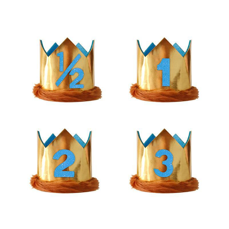 Copii 1-a aniversare Coroana de aur Jungle Baby Shower 1/2 2-a 3-a pălărie Număr albastru Accesorii pentru cap