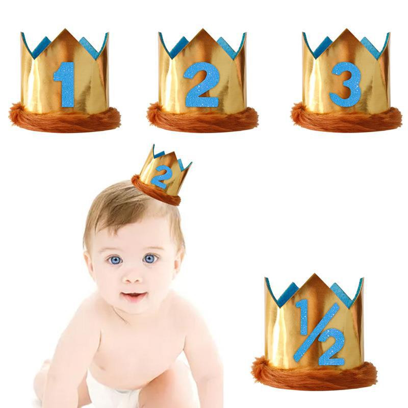 Copii 1-a aniversare Coroana de aur Jungle Baby Shower 1/2 2-a 3-a pălărie Număr albastru Accesorii pentru cap