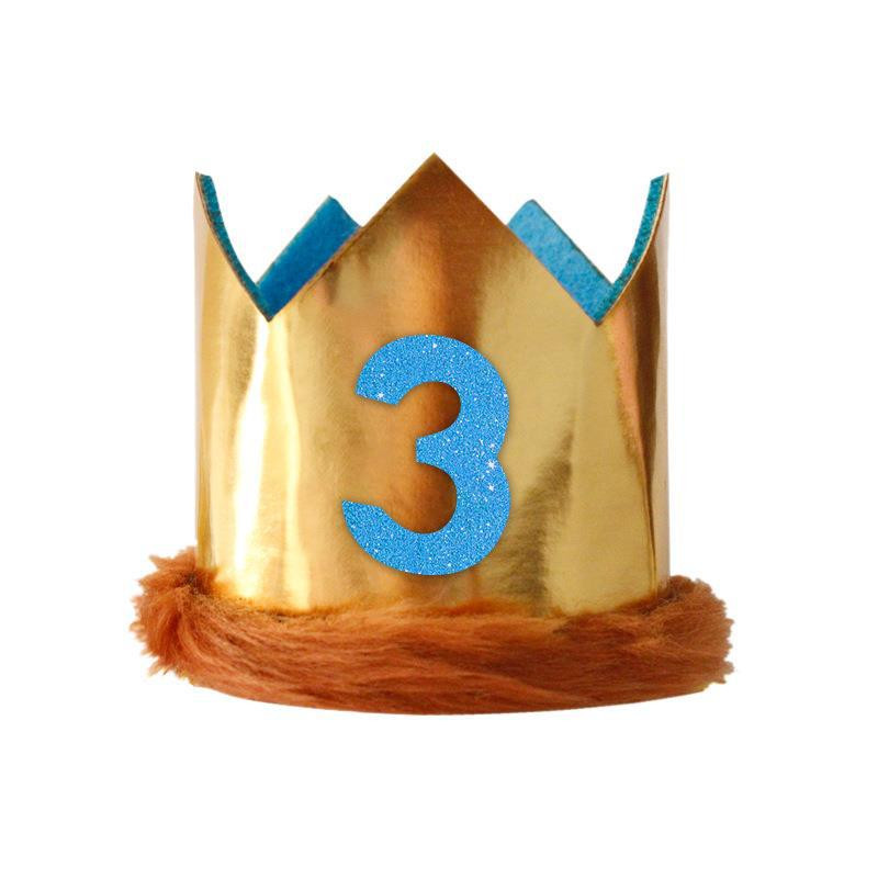 Copii 1-a aniversare Coroana de aur Jungle Baby Shower 1/2 2-a 3-a pălărie Număr albastru Accesorii pentru cap