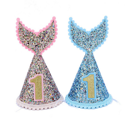 1 τεμ Baby Shower Glittery καπέλο γενεθλίων Κεφαλόδεσμος ροζ μπλε με θέμα Γοργόνα Δώρο για πάρτι γενεθλίων βάπτιση