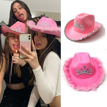 Dress Up Crown Party Wild West Cowgirl Fancy φόρεμα χνουδωτό πουπουλένιο καπέλο ροζ καουμπόικο καπέλο