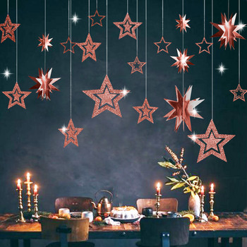 7 τμχ/σετ Ροζ χρυσό αστέρι χάρτινες γιρλάντες τοίχου κοίλο μενταγιόν κρεμαστό παιδικό πάρτι Happy Birthday Baby Shower Διακοσμήσεις γάμου