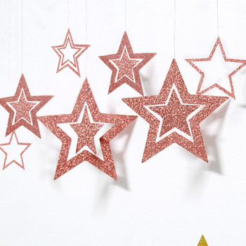 7 τμχ/σετ Ροζ χρυσό αστέρι χάρτινες γιρλάντες τοίχου κοίλο μενταγιόν κρεμαστό παιδικό πάρτι Happy Birthday Baby Shower Διακοσμήσεις γάμου