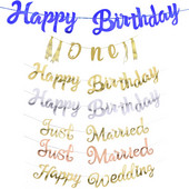 Χρυσό ασημί Χρόνια πολλά πανό Just Married Garland for Wedding Party Κρεμαστά κουκούτσια ONE Kid Birthday Baby Shower Flag διακόσμηση