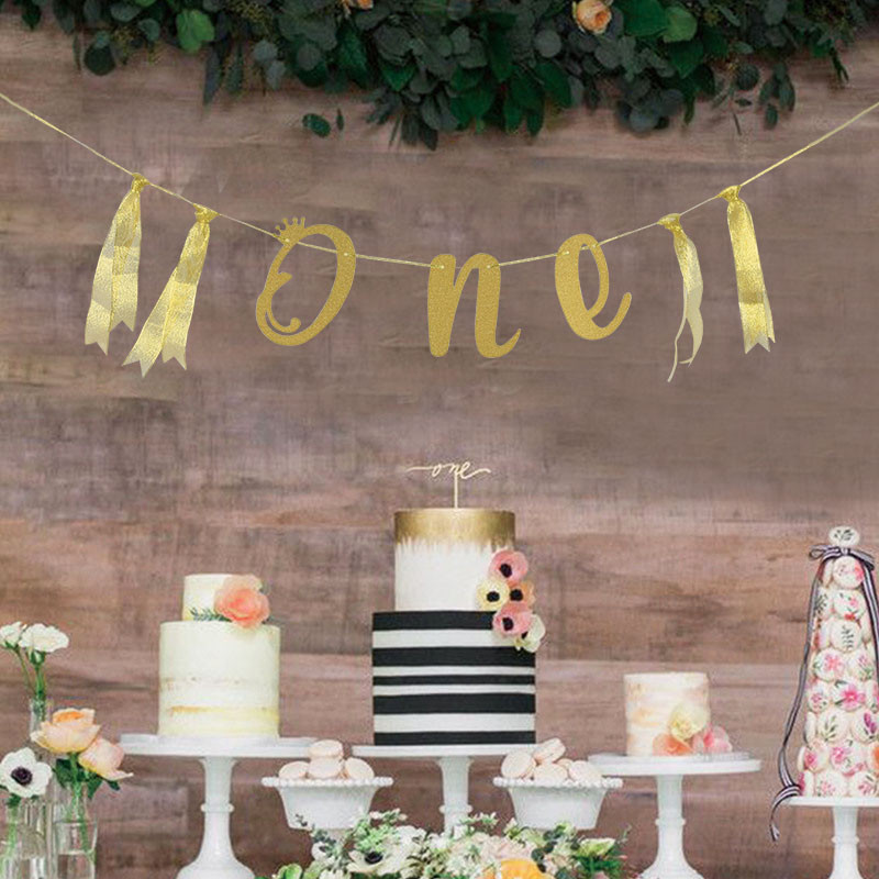 Χρυσό ασημί Χρόνια πολλά πανό Just Married Garland for Wedding Party Κρεμαστά κουκούτσια ONE Kid Birthday Baby Shower Flag διακόσμηση