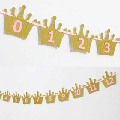 Banner cu sclipici coroană pentru bebeluși de un an Fotografii pentru ziua de naștere a bebelușului de 1 an Drapel care trage coroana Ramă foto Ghirlanda pentru prima zi de naștere