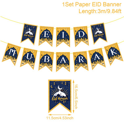 Banner steag Eid Mubarak Decor pentru Ramadan pentru acasă Decor de petrecere islamică musulmană 2023 Ramadan Kareem Eid Al Adha Cadouri DIY