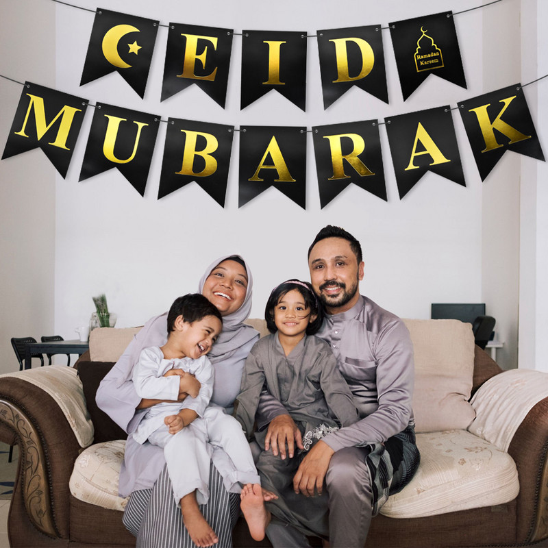 Banner steag Eid Mubarak Decor pentru Ramadan pentru acasă Decor de petrecere islamică musulmană 2023 Ramadan Kareem Eid Al Adha Cadouri DIY
