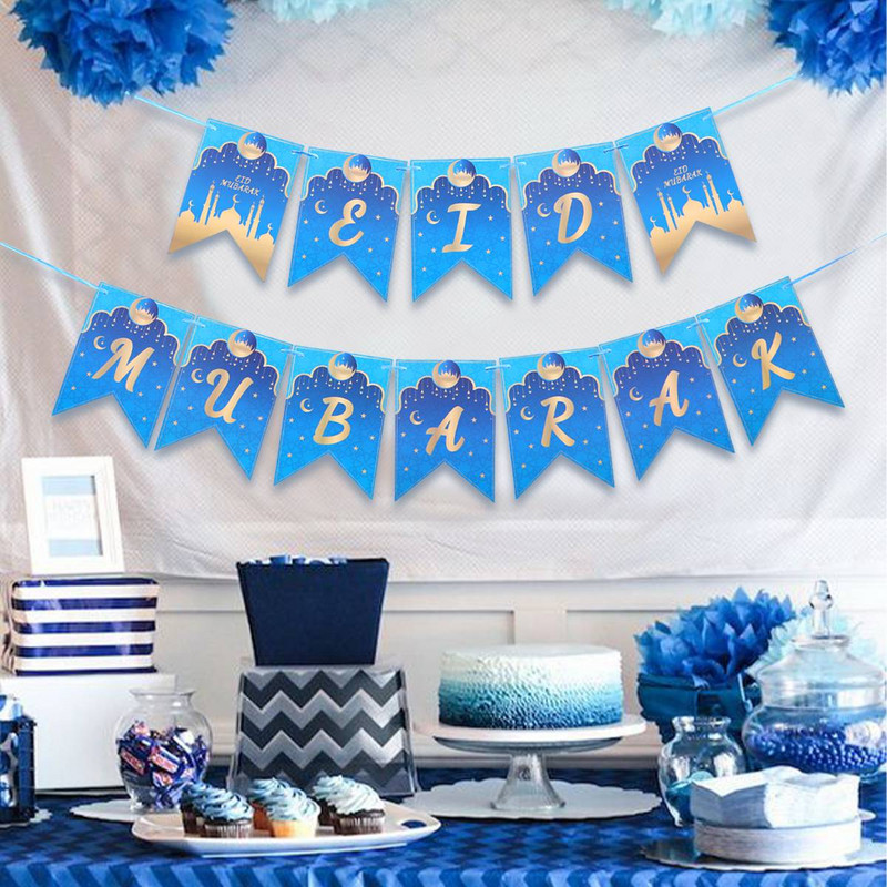 Banner steag Eid Mubarak Decor pentru Ramadan pentru acasă Decor de petrecere islamică musulmană 2023 Ramadan Kareem Eid Al Adha Cadouri DIY