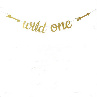 Златен блестящ Safari Jungle Wild One Бебе Банер за 1-ви рожден ден Животно Важен етап от първата година Снимка Банер Парти декорации Доставка